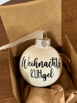 WeihnachtsKUHgel 6cm weiss glanz